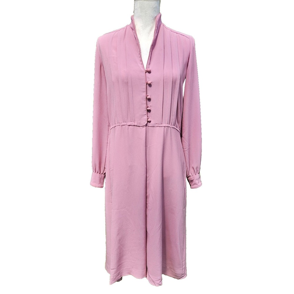 Vintage 70s 80s Adolph Schuman For Lilli Ann Mauve Pleated Midi Dress Size L